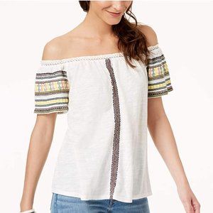Lucky Brand Embroidered Off the Shoulder Peasant Top - S